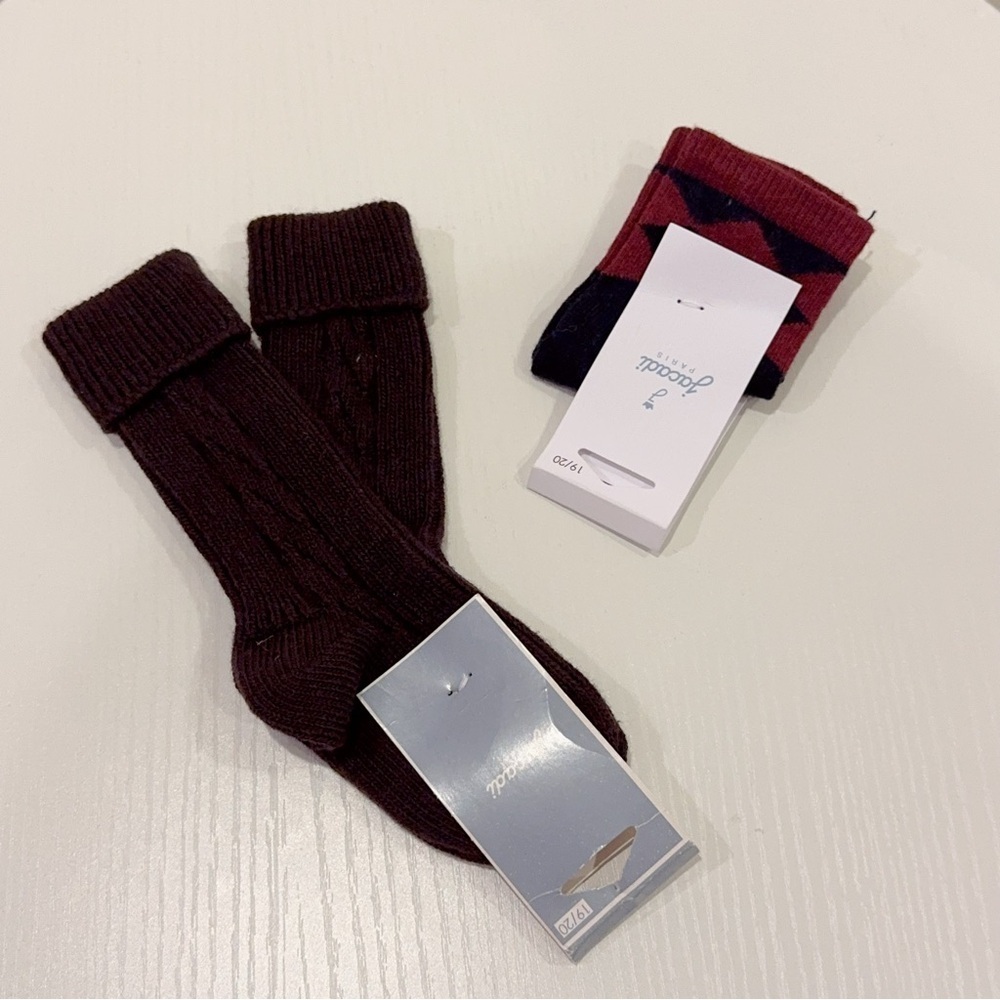 2 Pairs of Jacadi Cotton Blend Winter Socks Size 19/20 NWT